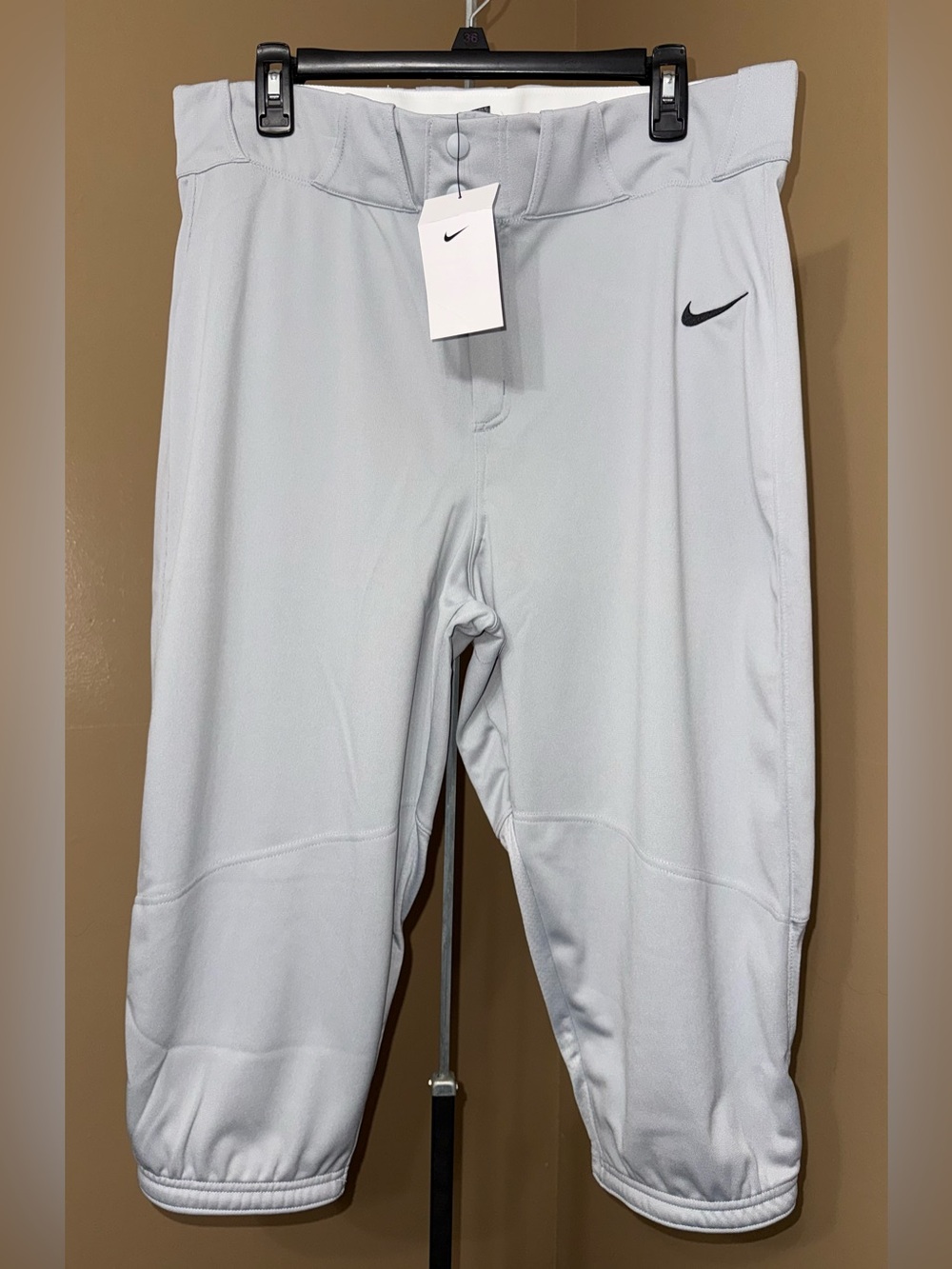 NWT NIKE VAPOR SELECT Gray Baseball Pants with Swoosh logo. Size XL.